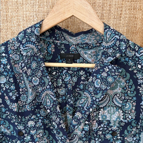 J. Crew Paisley and Floral Patterned Silk Blouse - Blue and Green - Picture 6 of 8